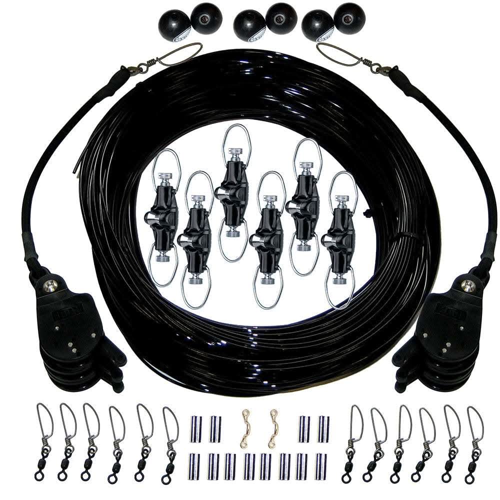 Rupp Triple Rigging Kit with black 520ft mono cord, Lok-Ups, Nok-Outs, pulleys, snaps, and swivels for boating rigging