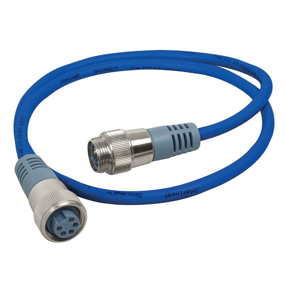 Blue 5-meter Mini Double Ended Cordset with male to female connectors for marine use