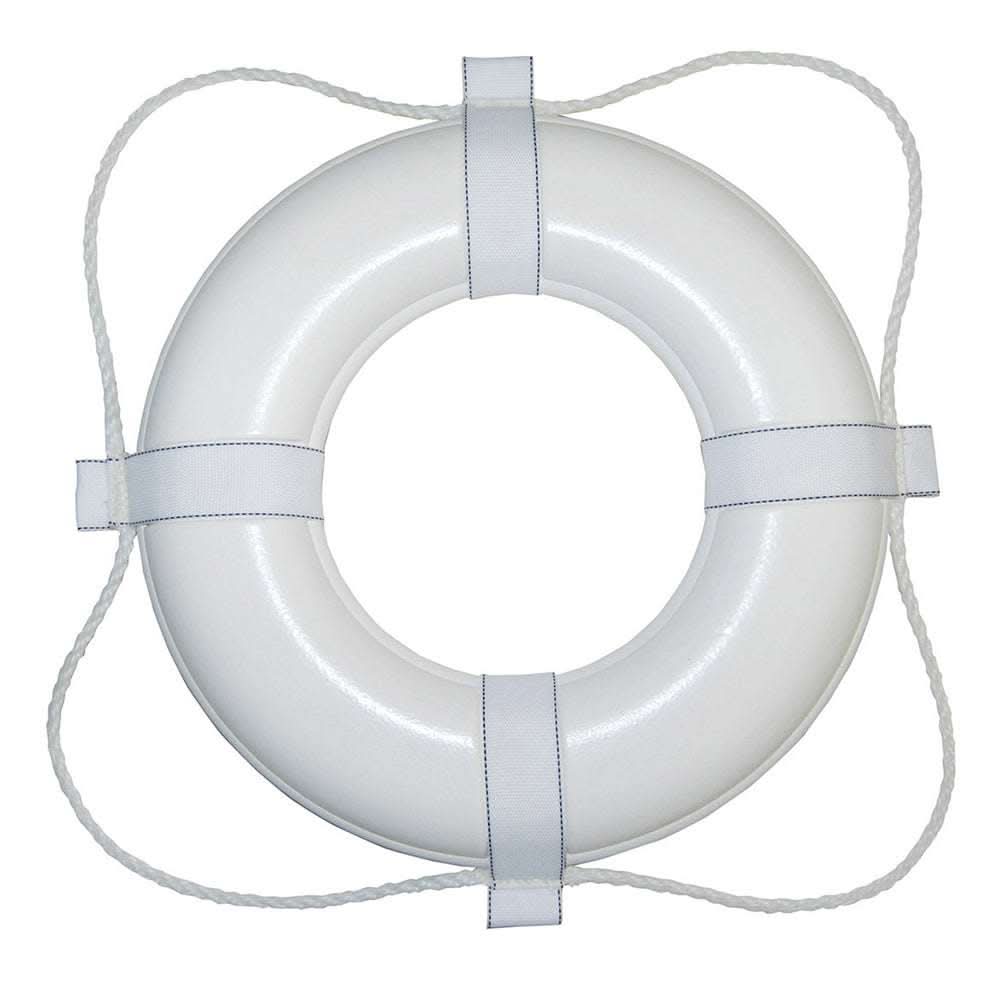 Taylor Made Foam Ring Buoy 20 inch white buoy with white rope and UV-resistant polypropylene grab lines