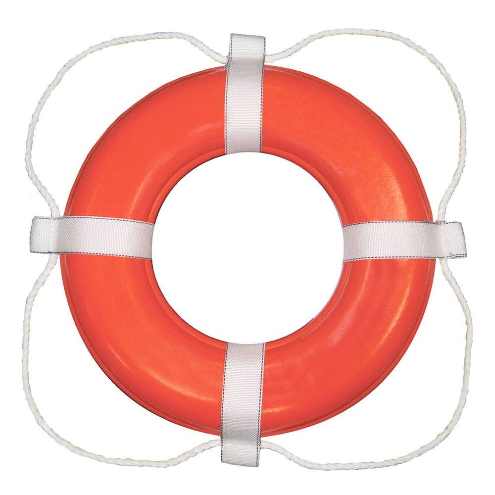 Taylor Made Foam Ring Buoy 24 inch orange with white rope and reflective straps