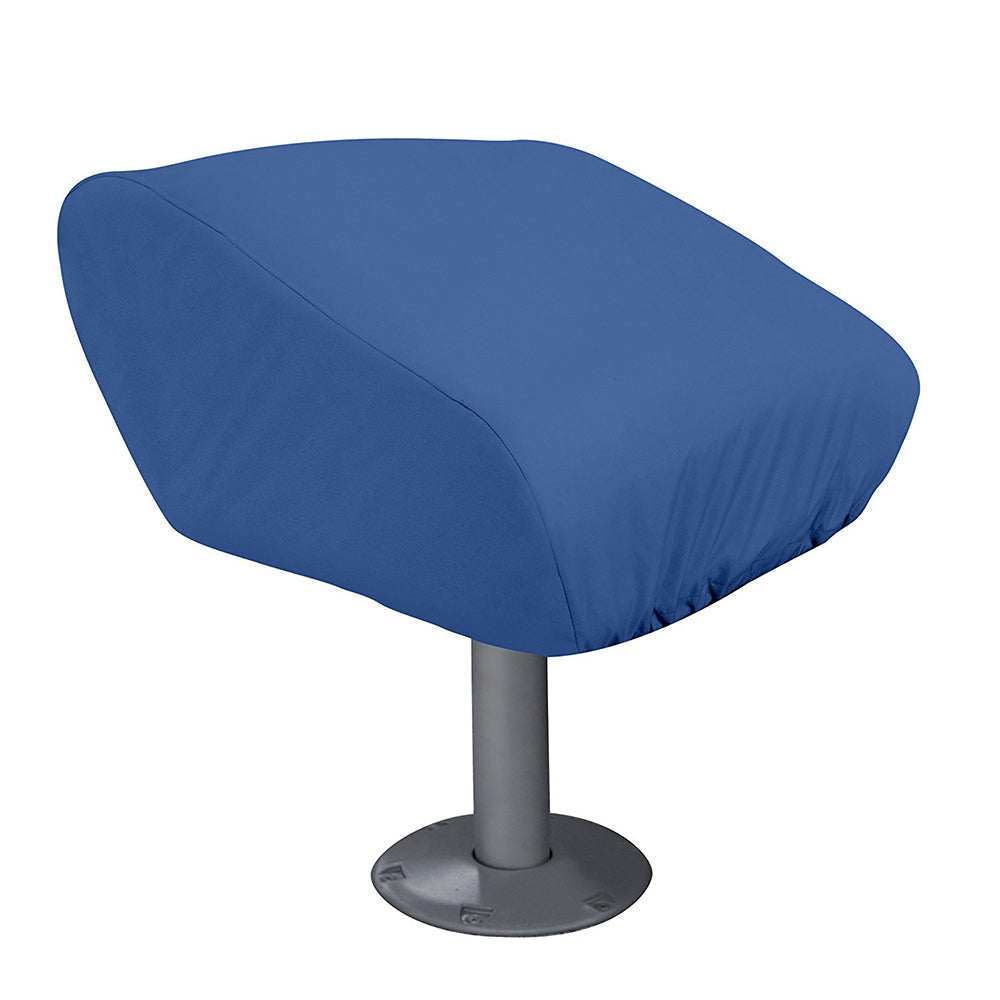 Taylor Made folding pedestal boat seat cover in navy rip-stop polyester with UV protection and water resistance