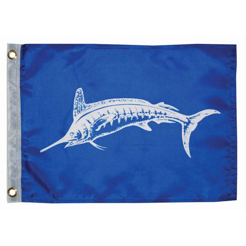 Taylor Made 12x18 blue flag with white marlin fish and brass grommets
