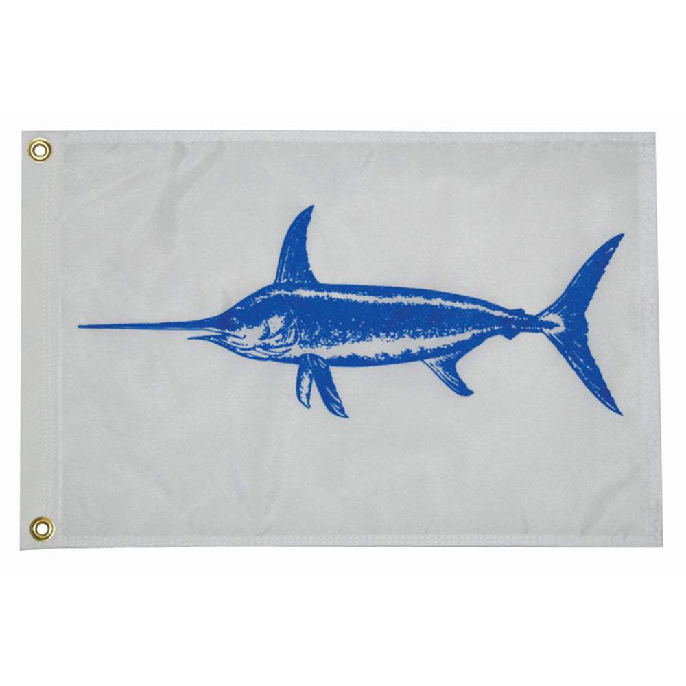 Taylor Made 12x18 inch white flag with blue swordfish and brass grommets