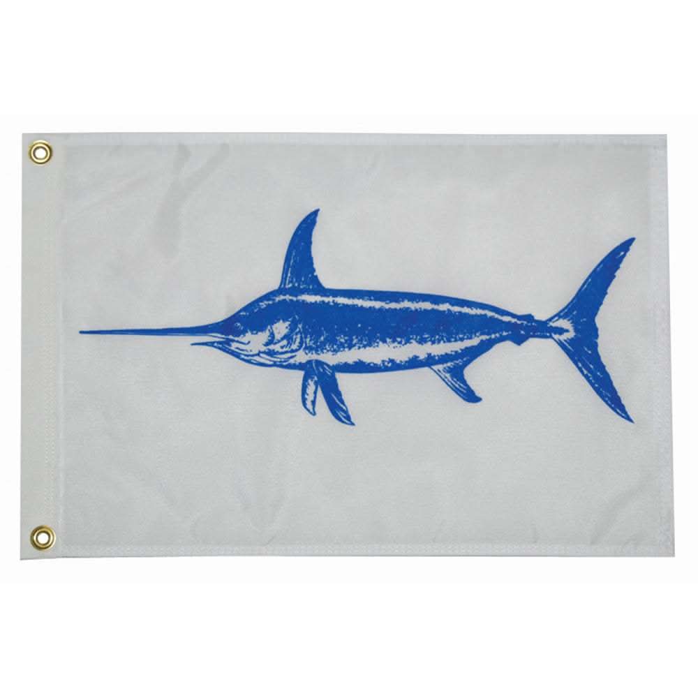 Taylor Made 12x18 inch white flag with blue swordfish and brass grommets