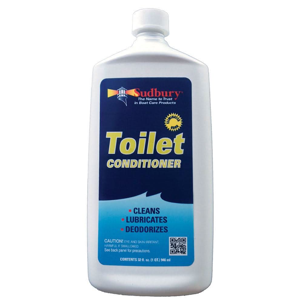 Sudbury Toilet Conditioner quart bottle for cleaning, lubricating, and deodorizing marine toilets, biodegradable formula