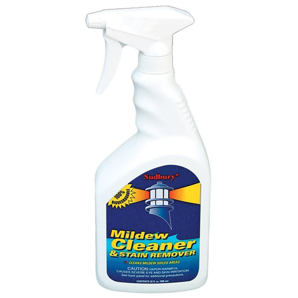 Sudbury Mildew Cleaner spray bottle for removing mildew stains and cleaning soiled areas on boats and mildew-prone surfaces