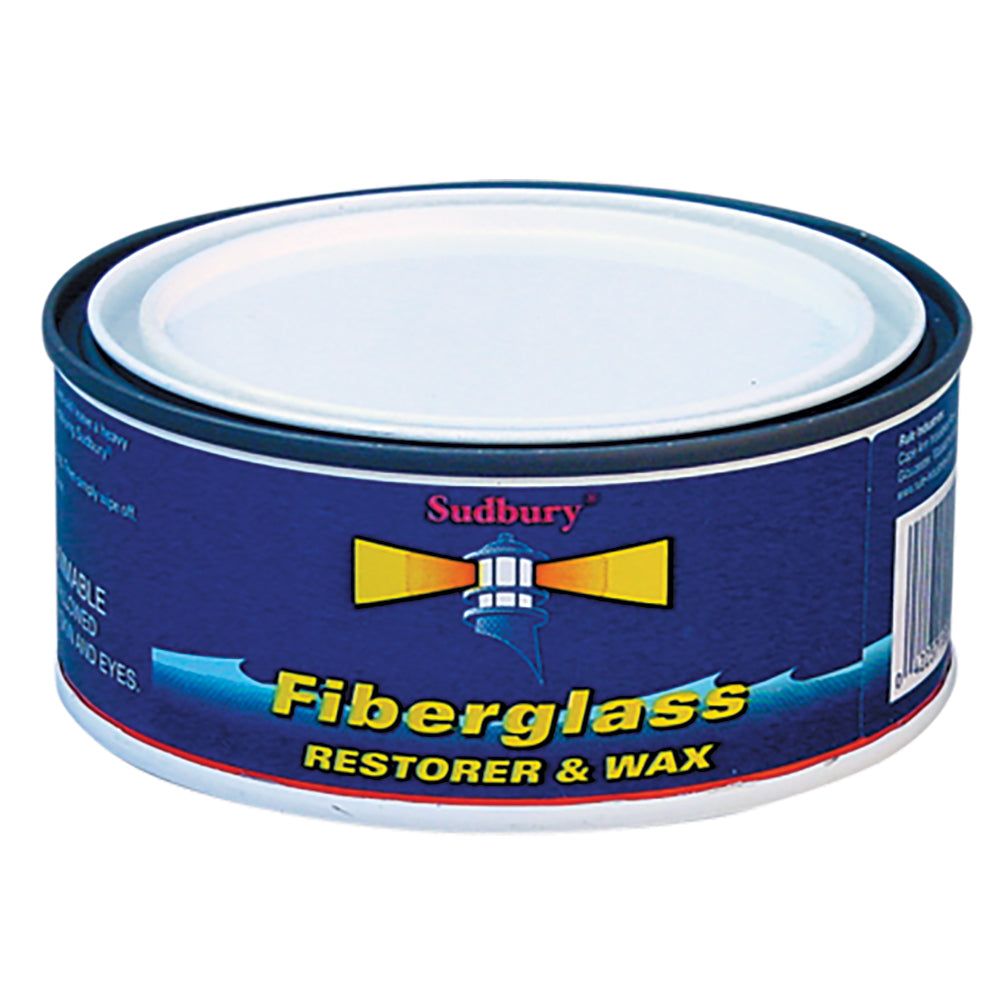 Sudbury One Step Fiberglass Restorer & Wax deep cleans and restores color to fiberglass and painted finishes in an 11 oz paste container
