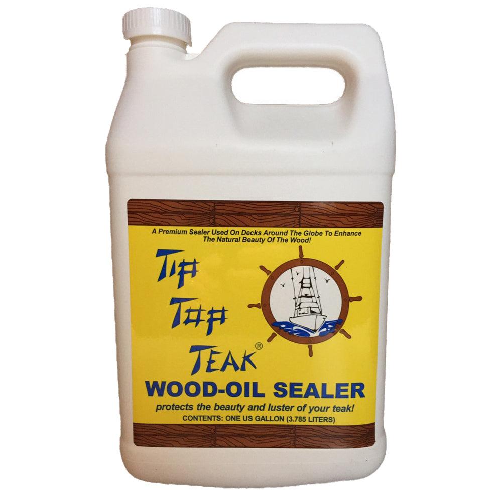 Tip Top Teak Wood Oil Sealer gallon container for protecting and enhancing teak wood