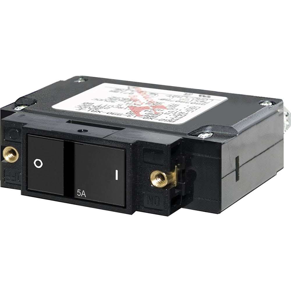Blue Sea 7540 single pole 5A flat rocker circuit breaker with magnetic hydraulic trip-free protection