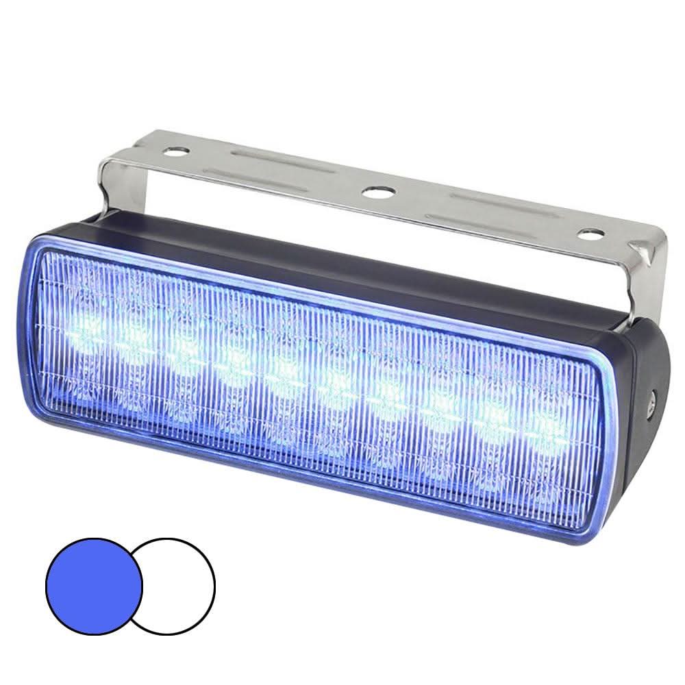 Hella Marine Sea Hawk XL dual color blue and white LED floodlight with black housing and stainless steel bracket