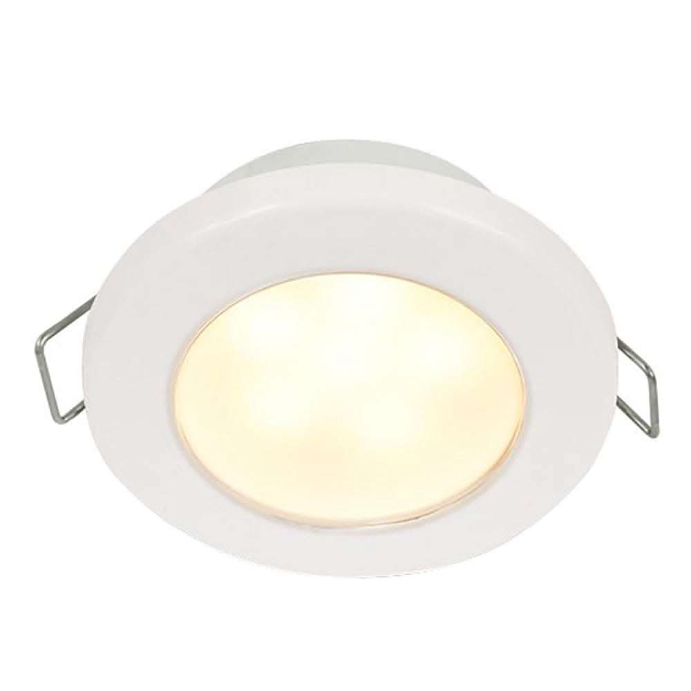 EuroLED 75 3-inch round white marine LED down light with warm white glow and spring mount clips