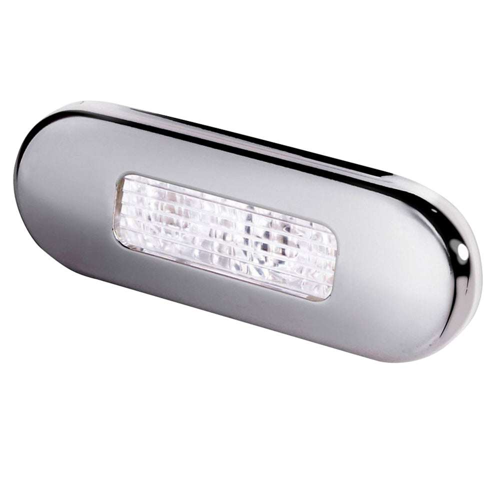 Hella Marine Surface Mount oblong LED courtesy lamp with white light and stainless steel bezel