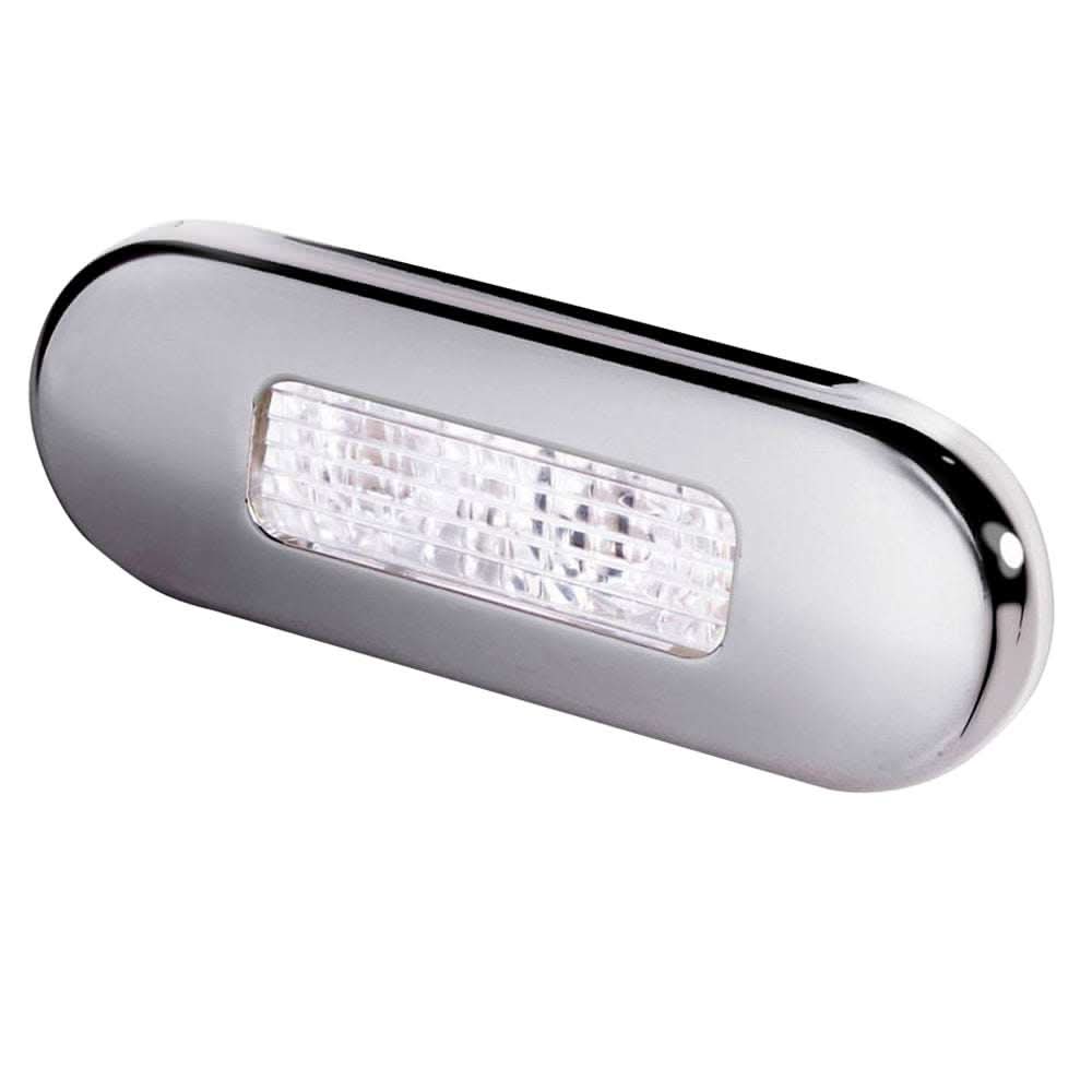 Hella Marine Surface Mount Oblong LED courtesy lamp with stainless steel bezel and white LED light