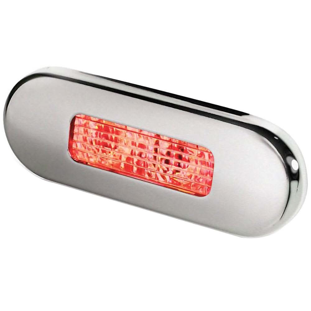 Hella Marine Surface Mount oblong LED courtesy lamp with red LED and stainless steel bezel