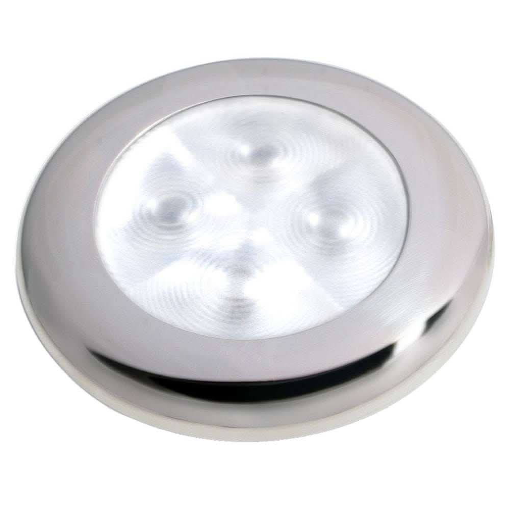 Hella Marine Slim Line LED round white courtesy lamp with stainless steel bezel and enhanced brightness