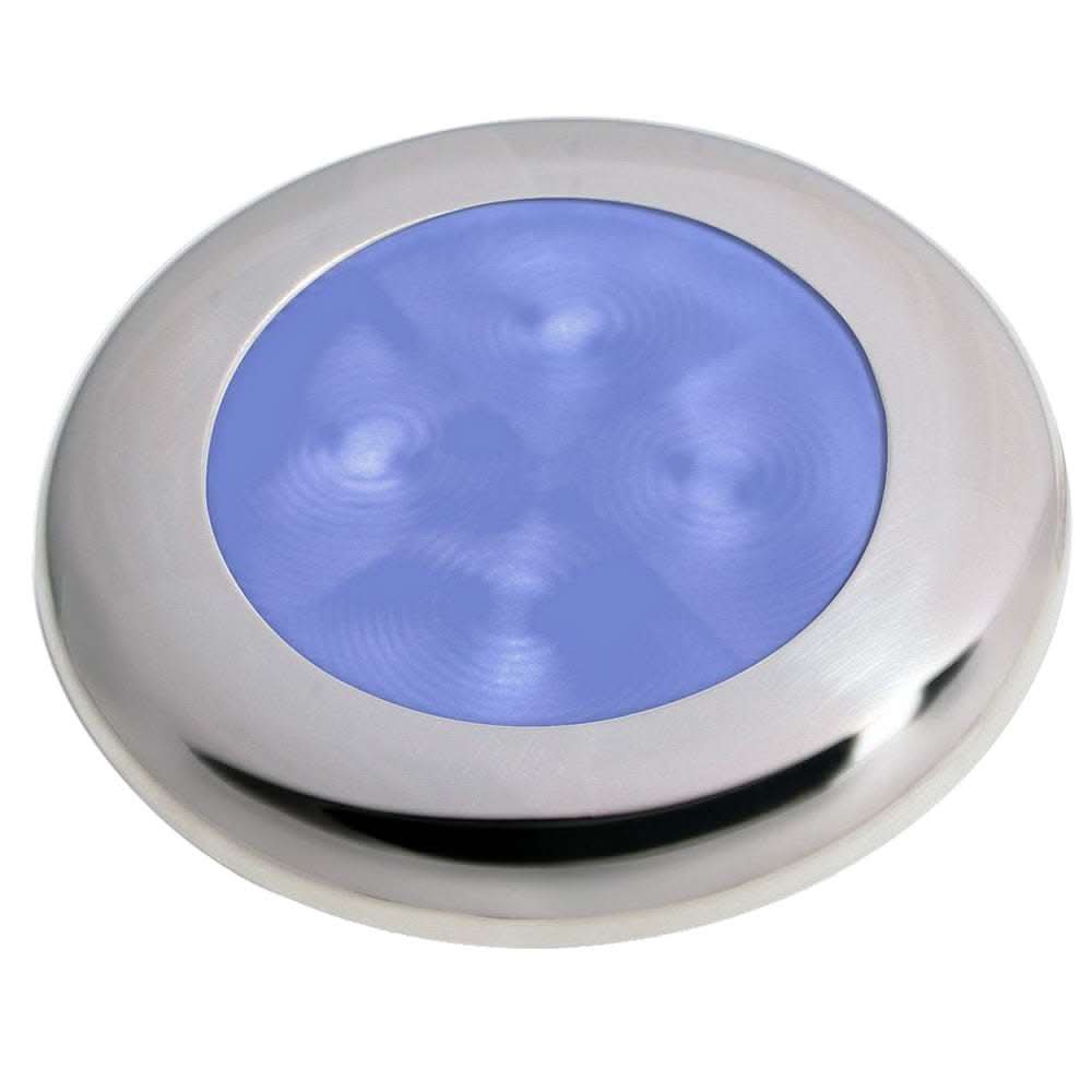 Hella Marine Slim Line LED round blue courtesy lamp with stainless steel bezel and 12V power