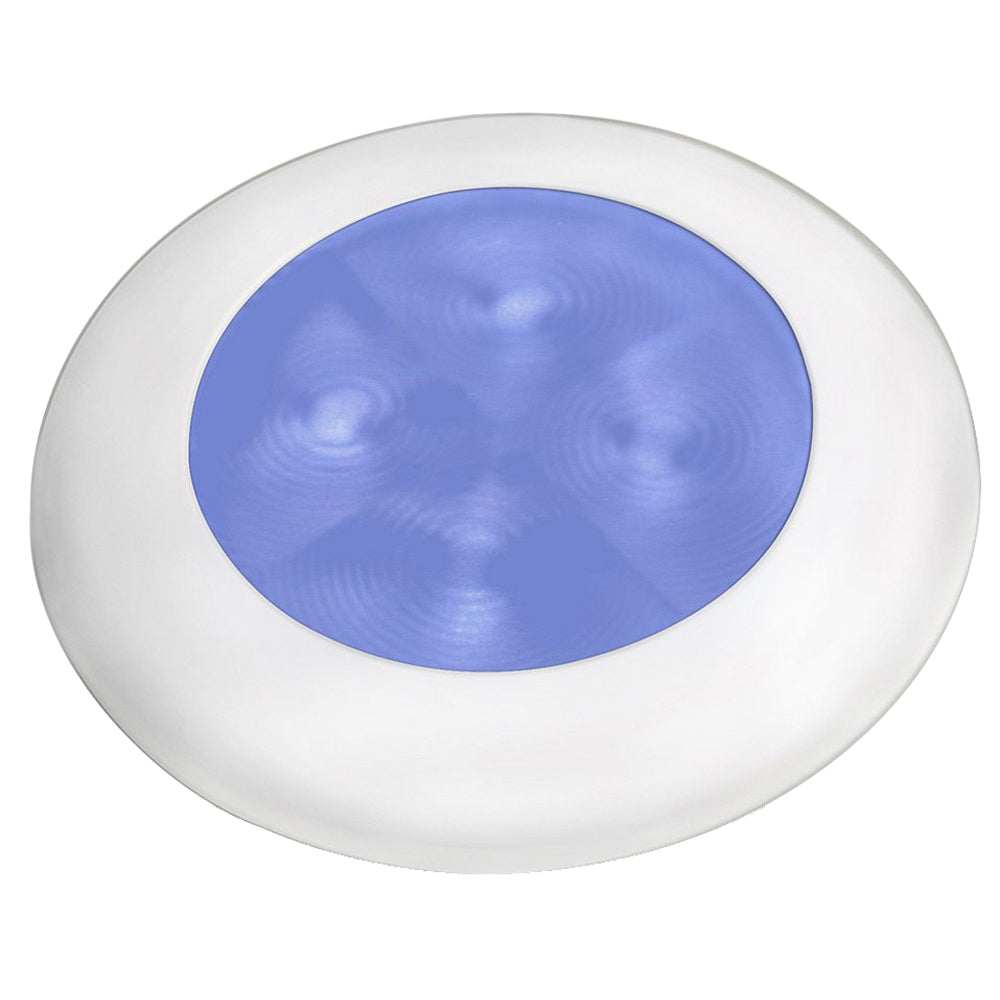 Hella Marine Slim Line LED round blue courtesy lamp with white plastic bezel, 12V, energy-efficient and weatherproof