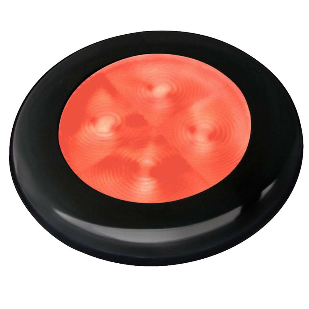 Hella Marine Slim Line LED red round courtesy lamp with black bezel, 12V, enhanced brightness