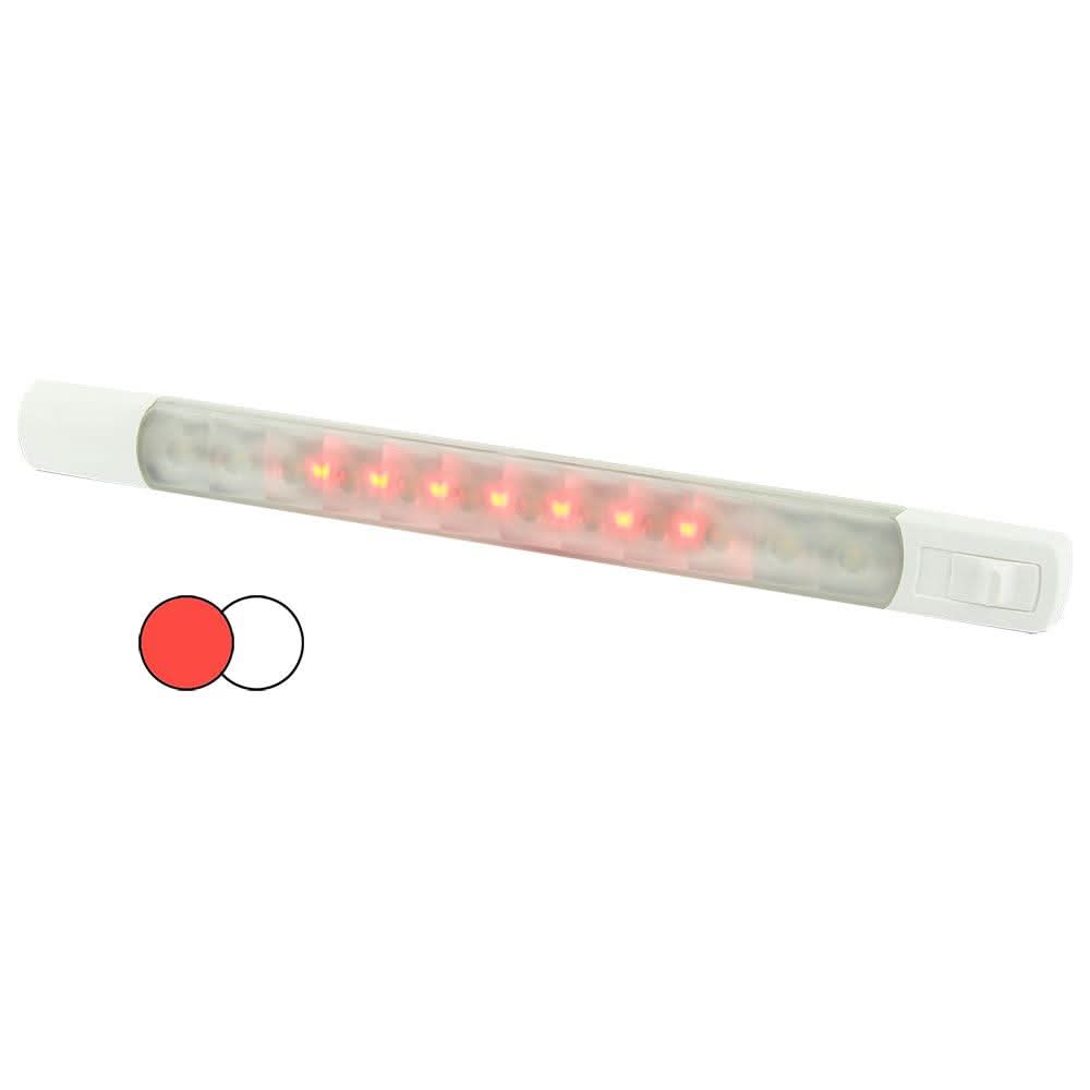 Hella Marine Surface Strip Light with switch, white and red LEDs, 12V, waterproof and UV resistant marine LED strip lamp