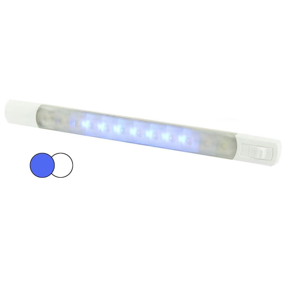 Hella Marine Surface Strip Light with switch, white and blue LEDs, 12V, waterproof and UV resistant