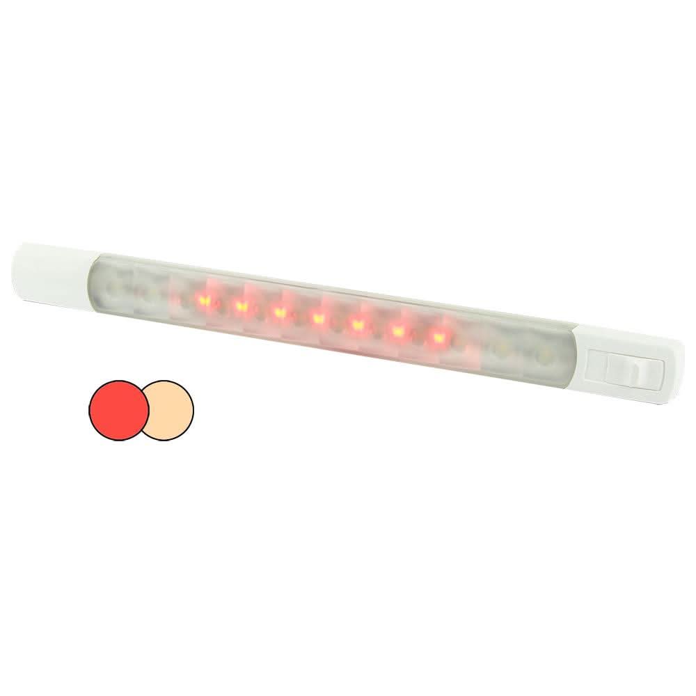Hella Marine Surface Strip Light with switch, warm white and red LEDs, 12V, waterproof and UV resistant marine LED strip lamp