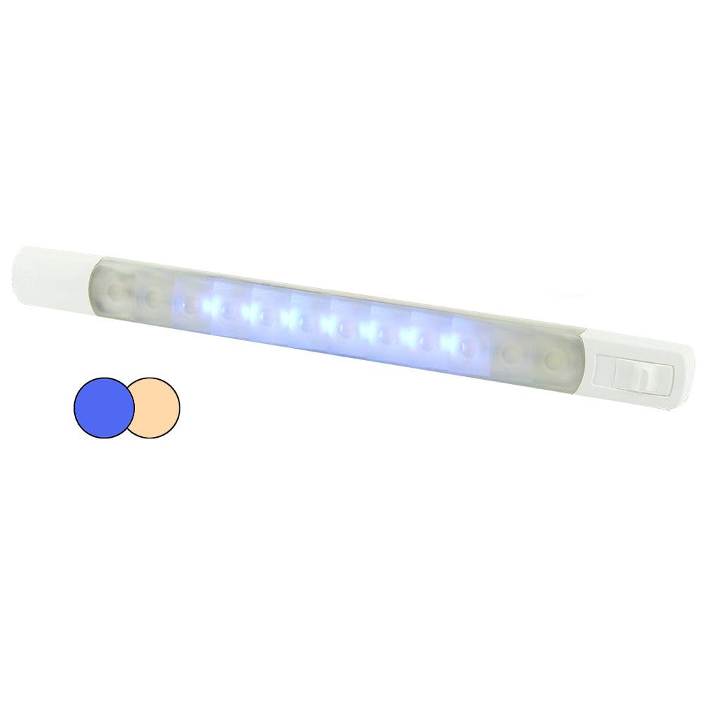 Hella Marine Surface Strip Light with switch, warm white and blue LEDs, 12V, waterproof and UV resistant, surface mount boat light