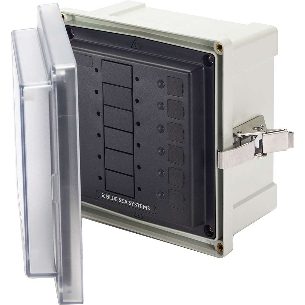 Blue Sea 3113 SMS Surface Mount System 6 circuit blank panel enclosure with clear cover and stainless steel latch