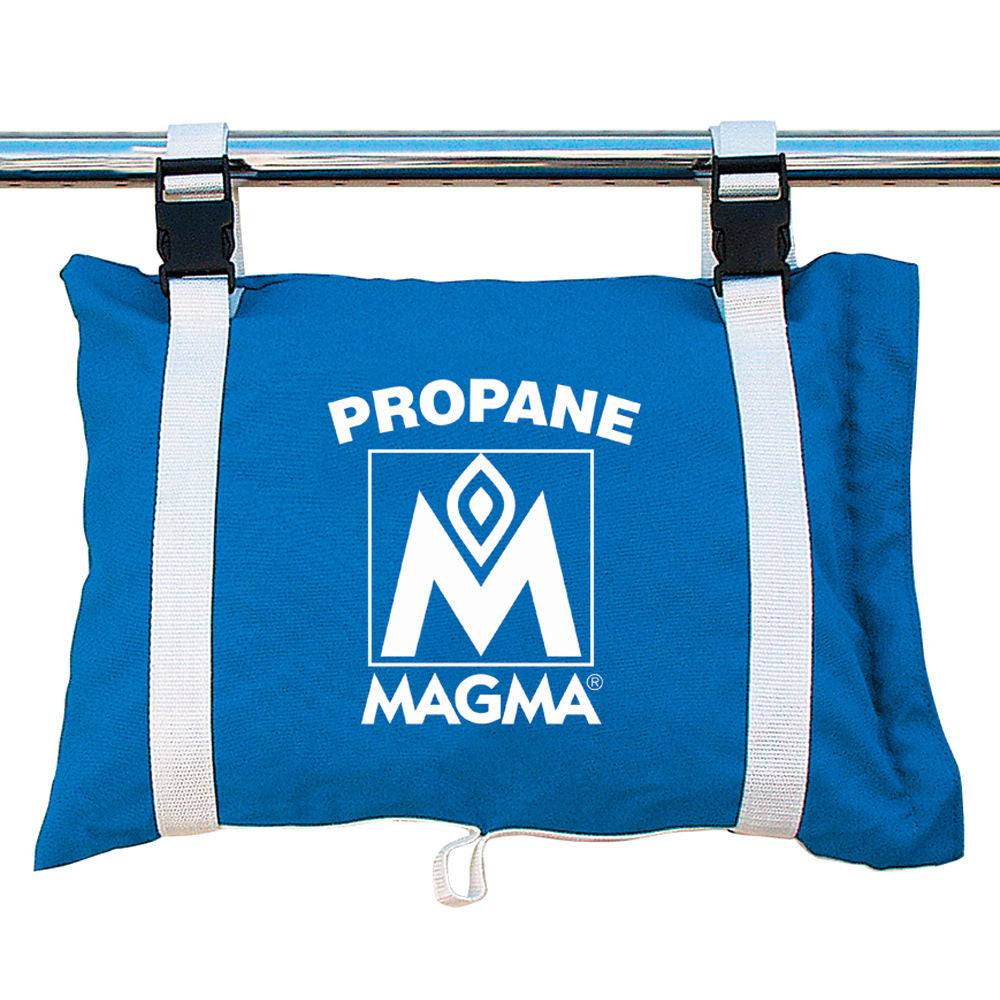 Pacific Blue Magma propane/butane canister storage tote bag with adjustable nylon straps for boat safety