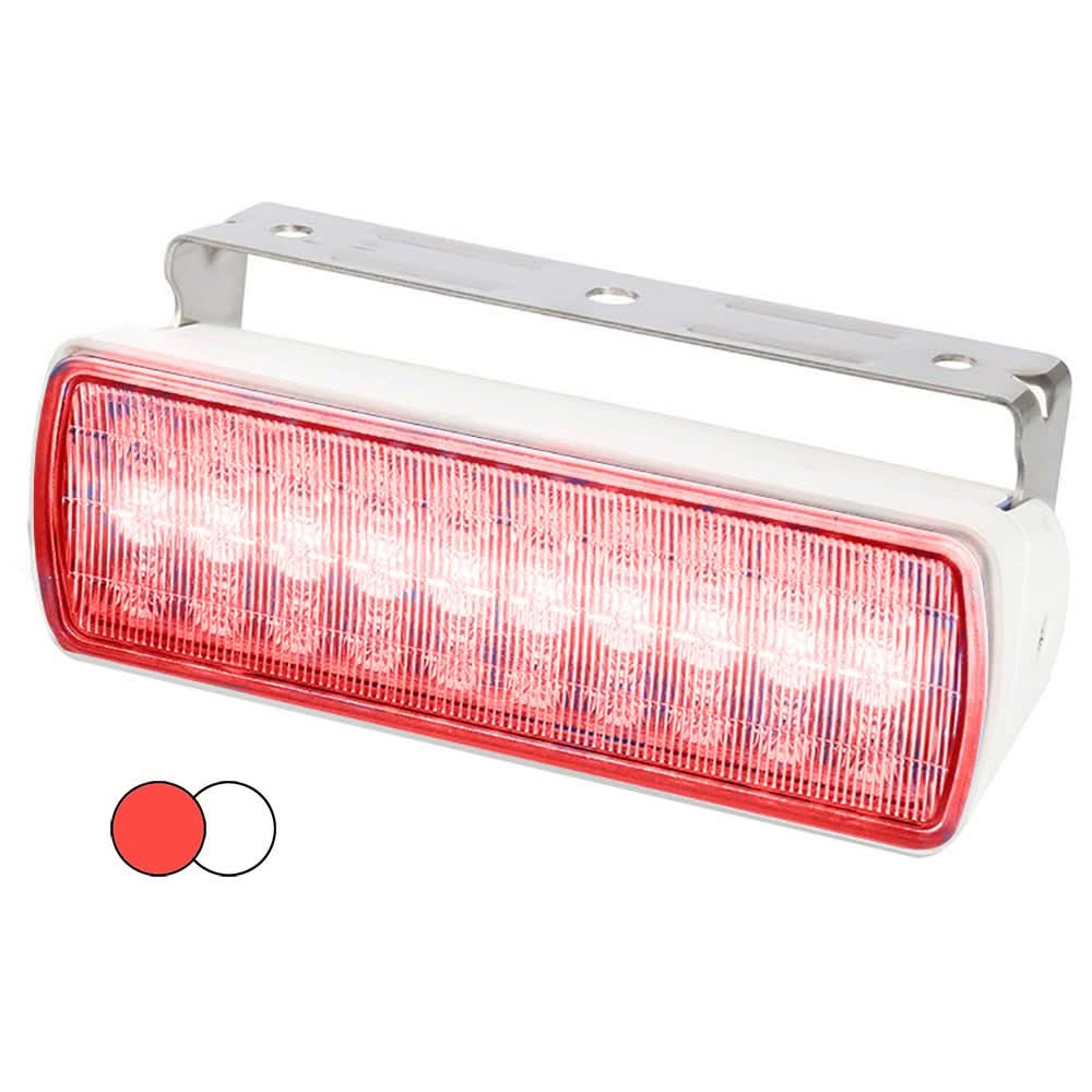 Hella Marine Sea Hawk XL dual color LED floodlight with red and white LEDs and white housing