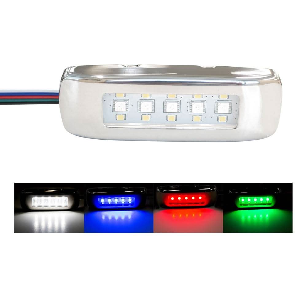Innovative Lighting RGBW Tri-Lite with stainless steel bezel showing white, blue, red, and green LED light modes