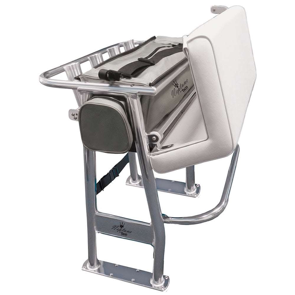 TACO Neptune II Leaning Post with anodized aluminum frame and removable tackle storage bag for boats under 25 feet