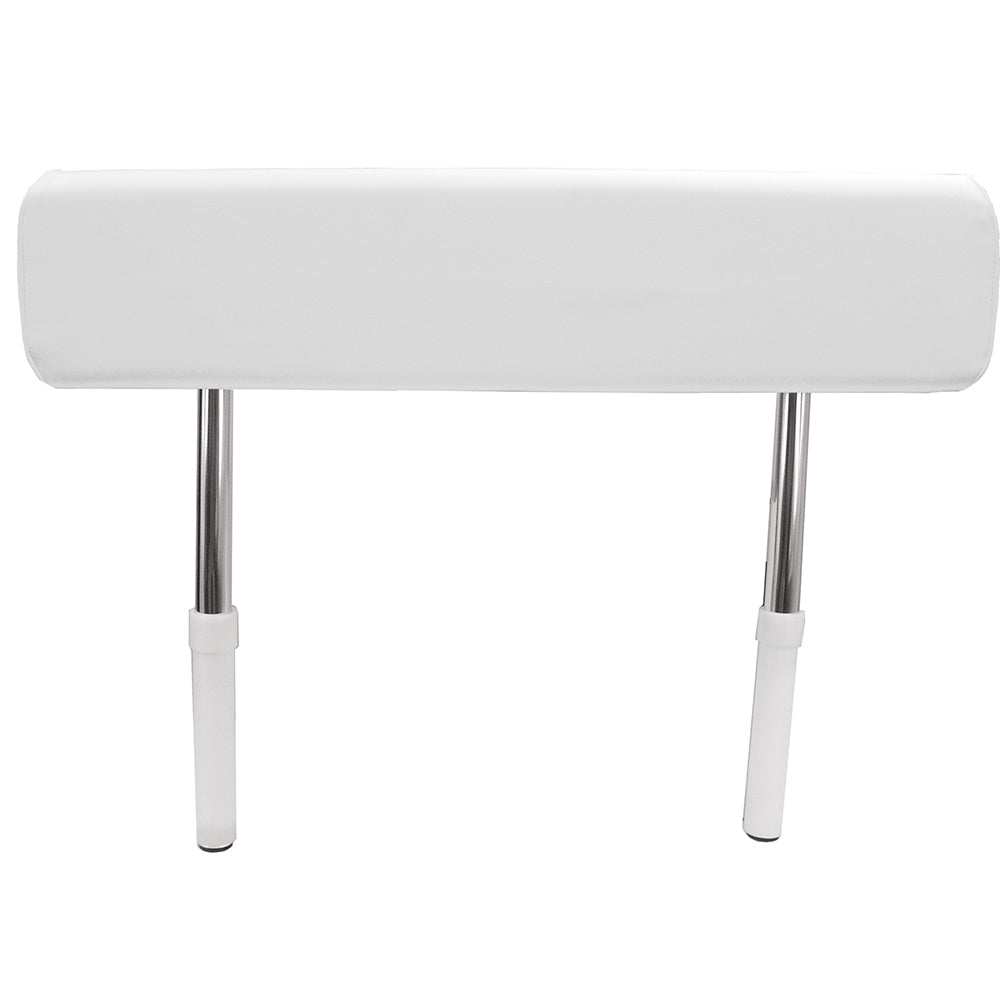 TACO Universal Leaning Post Backrest with cushioned white pad and foldable arms for standard marine leaning posts