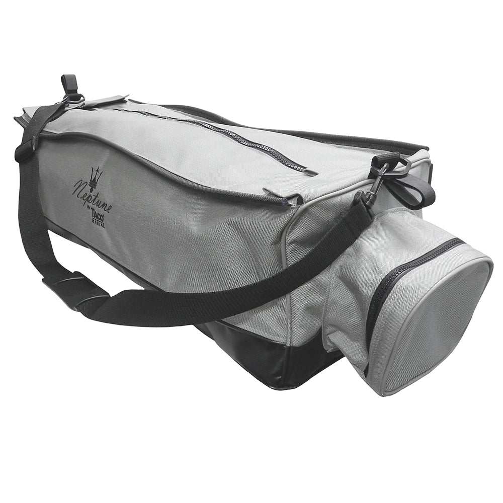 Taco Neptune Tackle durable gray storage bag with shoulder strap and waterproof ballistic nylon bottom