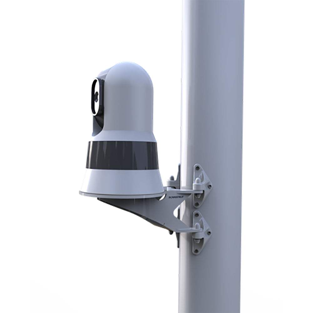 Scanstrut Camera Mast Mount for FLIR M100/M200 securely attached to boat mast with compact design and adjustable feet