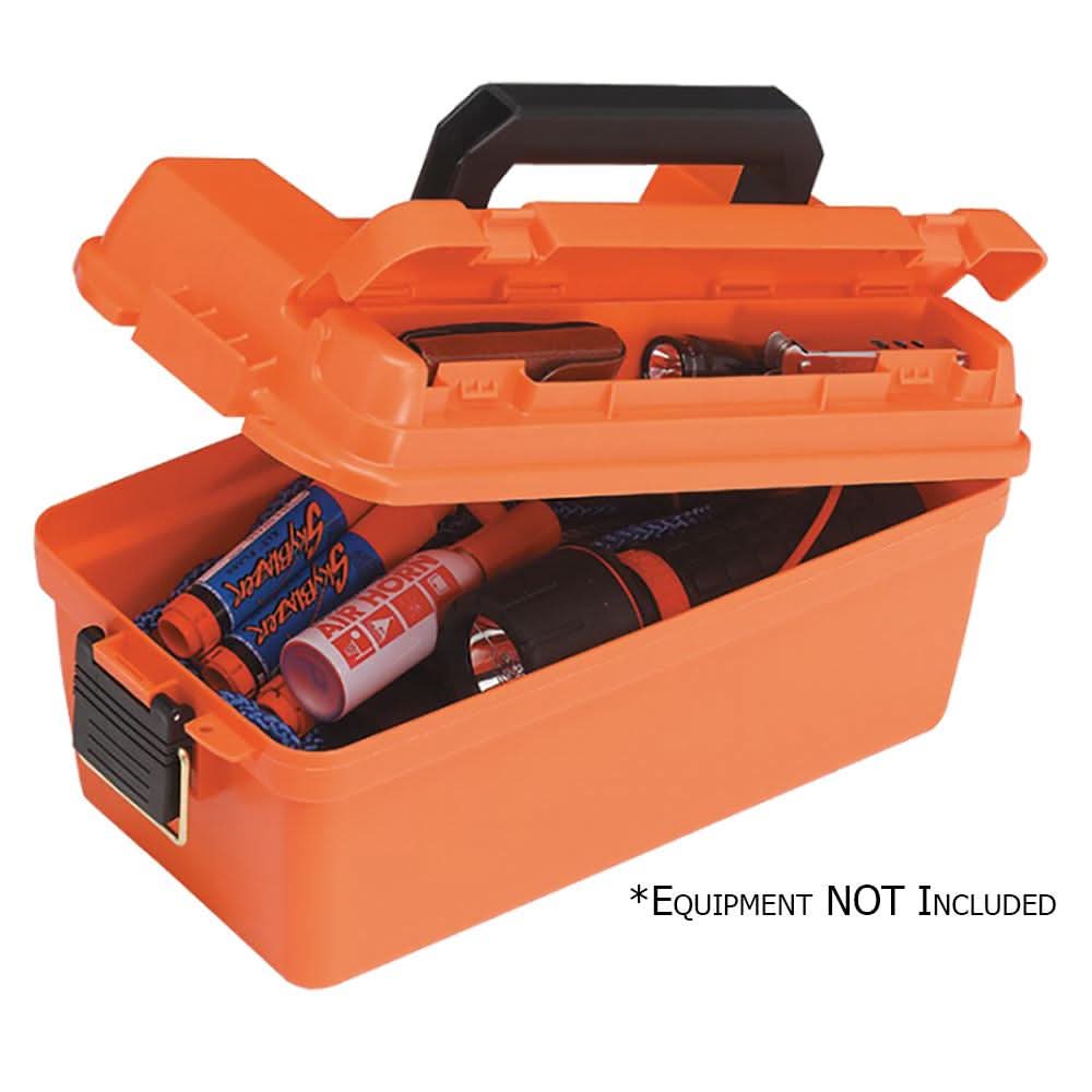 Plano small shallow emergency dry storage supply box in orange with water-resistant seal and top-access storage compartments