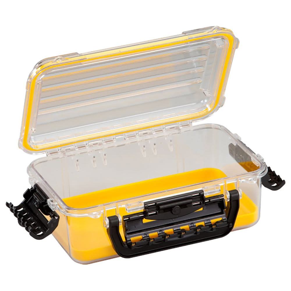 Yellow and clear waterproof polycarbonate storage box with black latches and slip-resistant pad, 3600 size