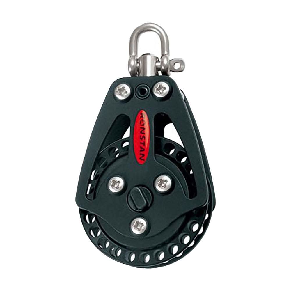 Ronstan Series 75 Ultimate Ratchet single black sailing block with swivel shackle and high grip sheave
