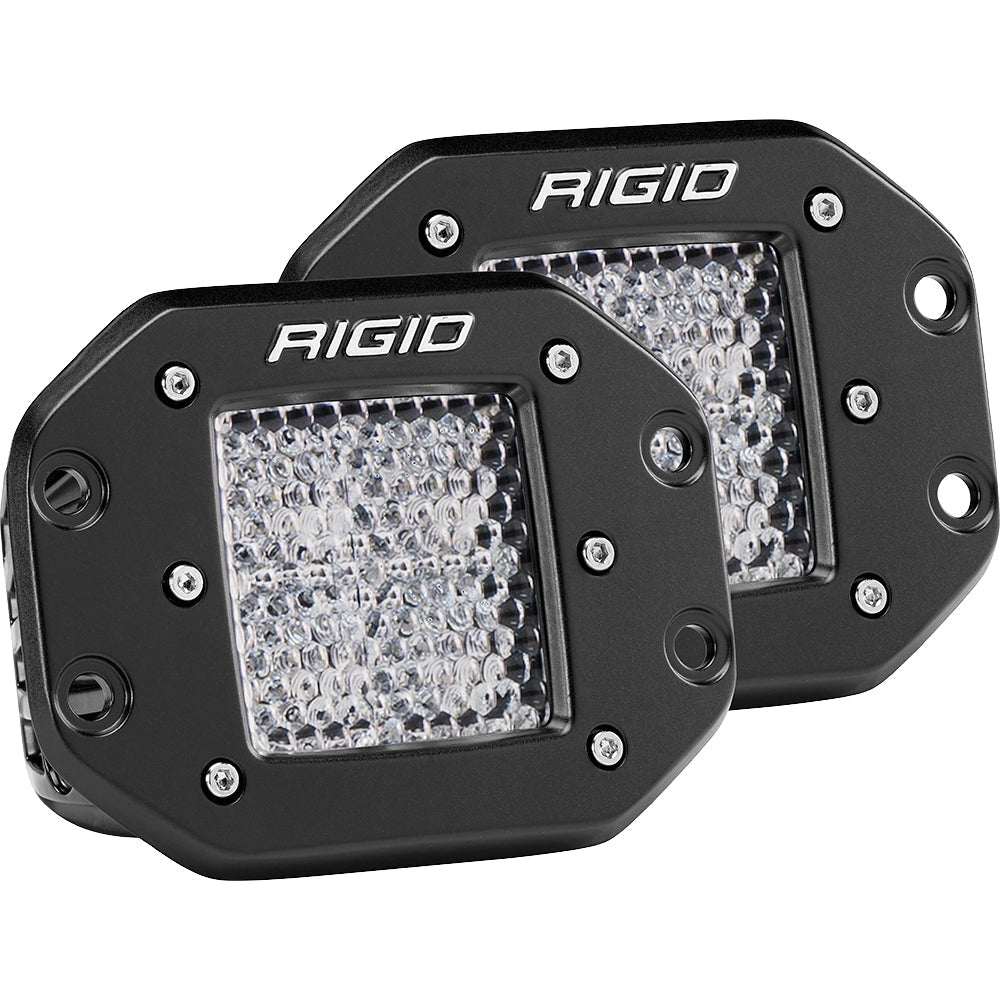 Pair of black Rigid Industries D-Series PRO flush mount diffused LED lights with compact design and high output.