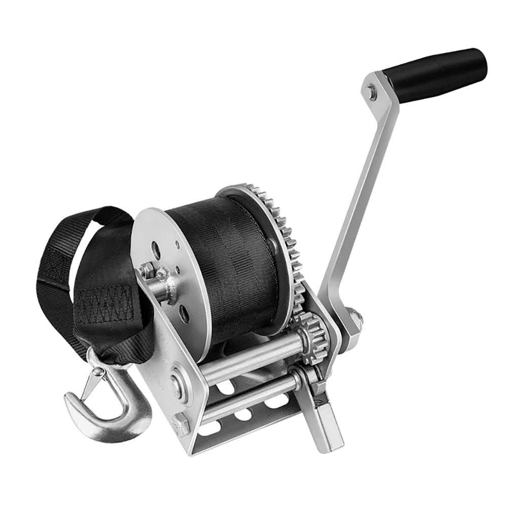 Fulton 900lb single speed winch with 12-foot strap and hook for personal watercraft towing
