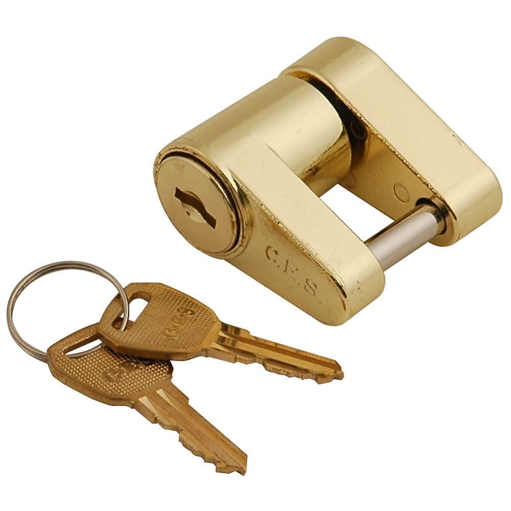 C.E. Smith Brass Coupler Lock with two keys, solid cast corrosion-resistant theft prevention lock for trailer couplers