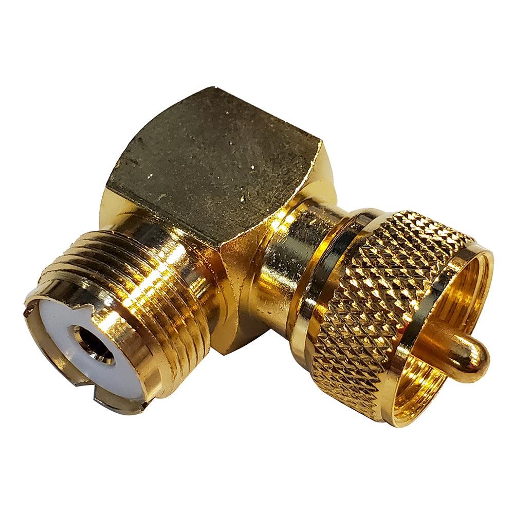 Gold-plated Shakespeare Right Angle Connector PL-259 to SO-239 adapter for marine antenna installations
