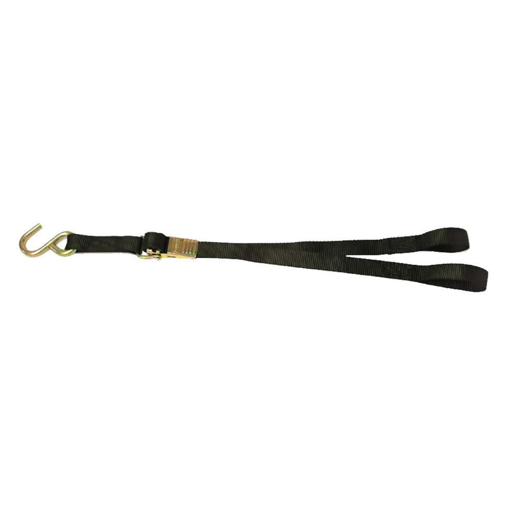 BoatBuckle Kwik-Lok 1-inch by 3-foot black nylon bow tie-down with vinyl-coated S-hook and loop end for secure trailering.