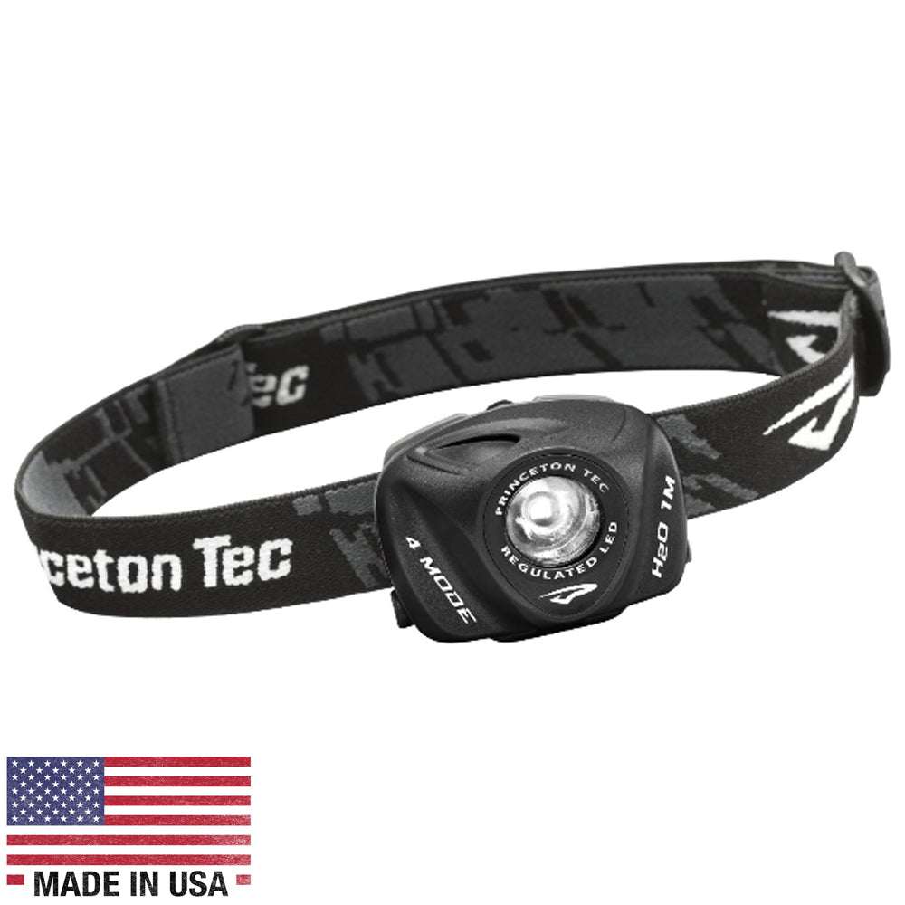 Princeton Tec EOS 130 lumen black LED headlamp with adjustable strap and 4 light modes