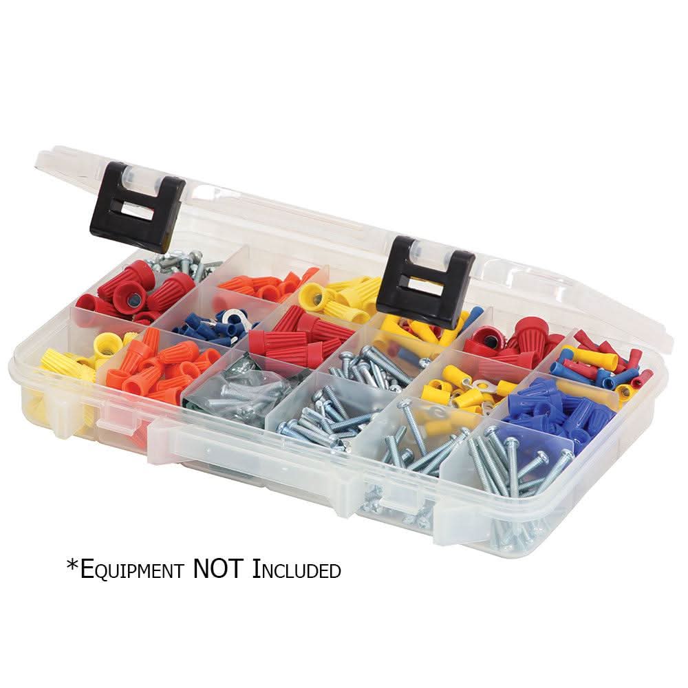 Plano ProLatch 18-compartment transparent organizer with secure closures and fixed compartments for terminal tackle storage