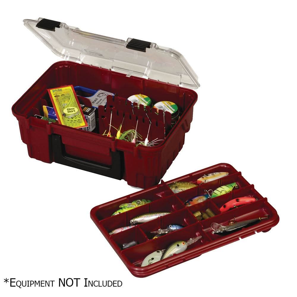 Plano Magnum Satchel with lift-out tray and two removable bait racks in maroon color