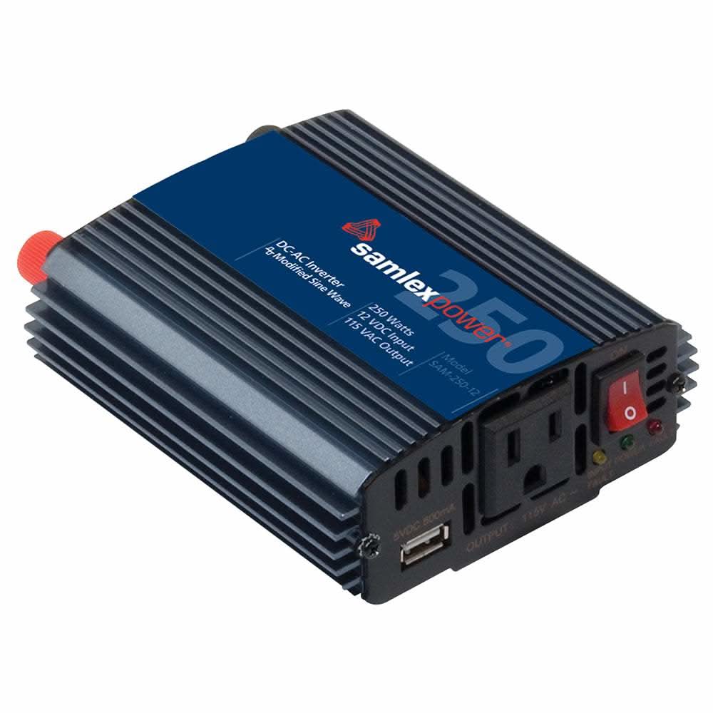 Samlex 250W Modified Sine Wave Inverter 12V compact power converter with USB and AC outlet