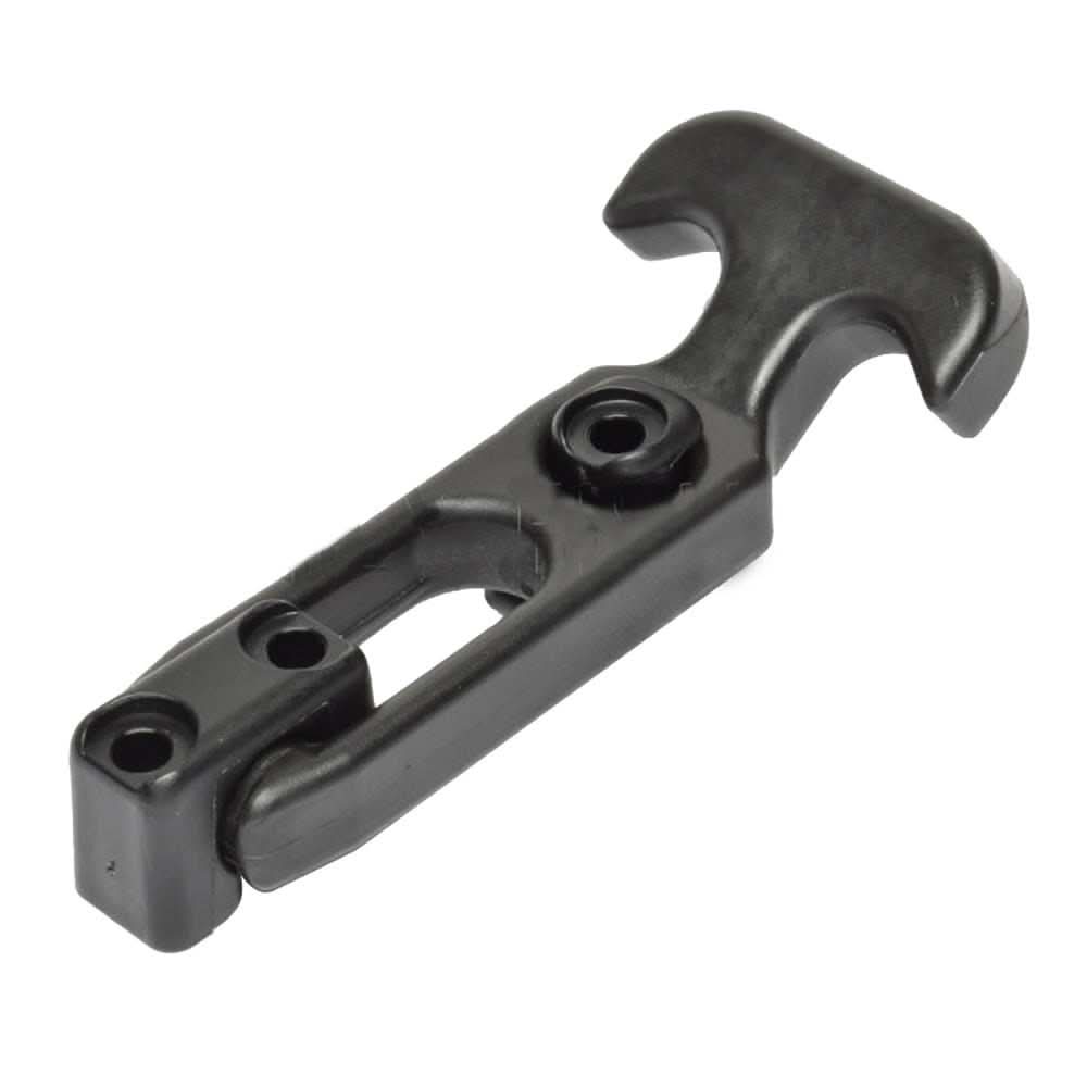 Southco T-Handle Latch in black flexible rubber with keeper, UV-resistant and vibration-absorbing thermoplastic elastomer handle.