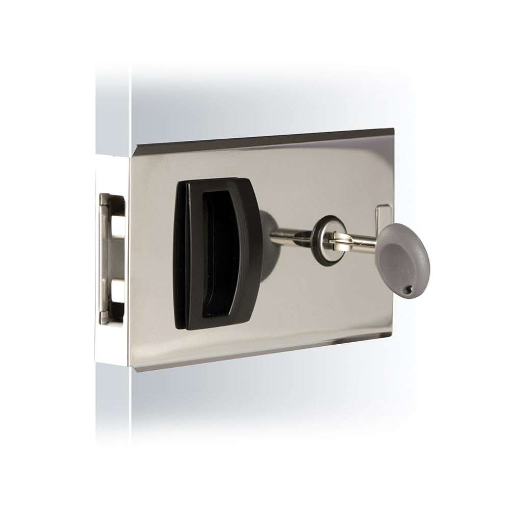 Southco flush sliding door latch square aluminum with keyed lock and striker for 4-6 inch door travel