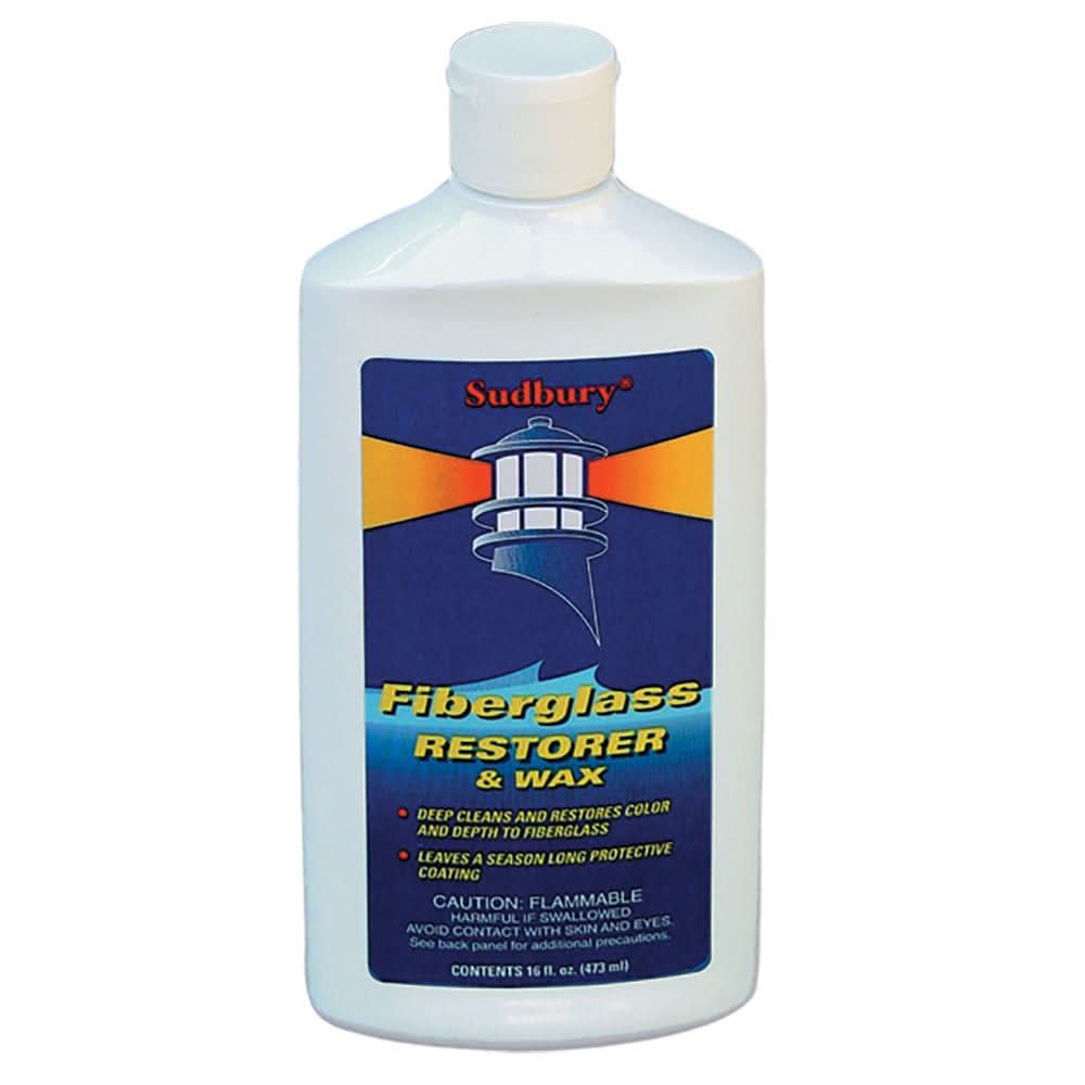 Sudbury One Step Fiberglass Restorer and Wax 16oz bottle for deep cleaning and restoring fiberglass surfaces