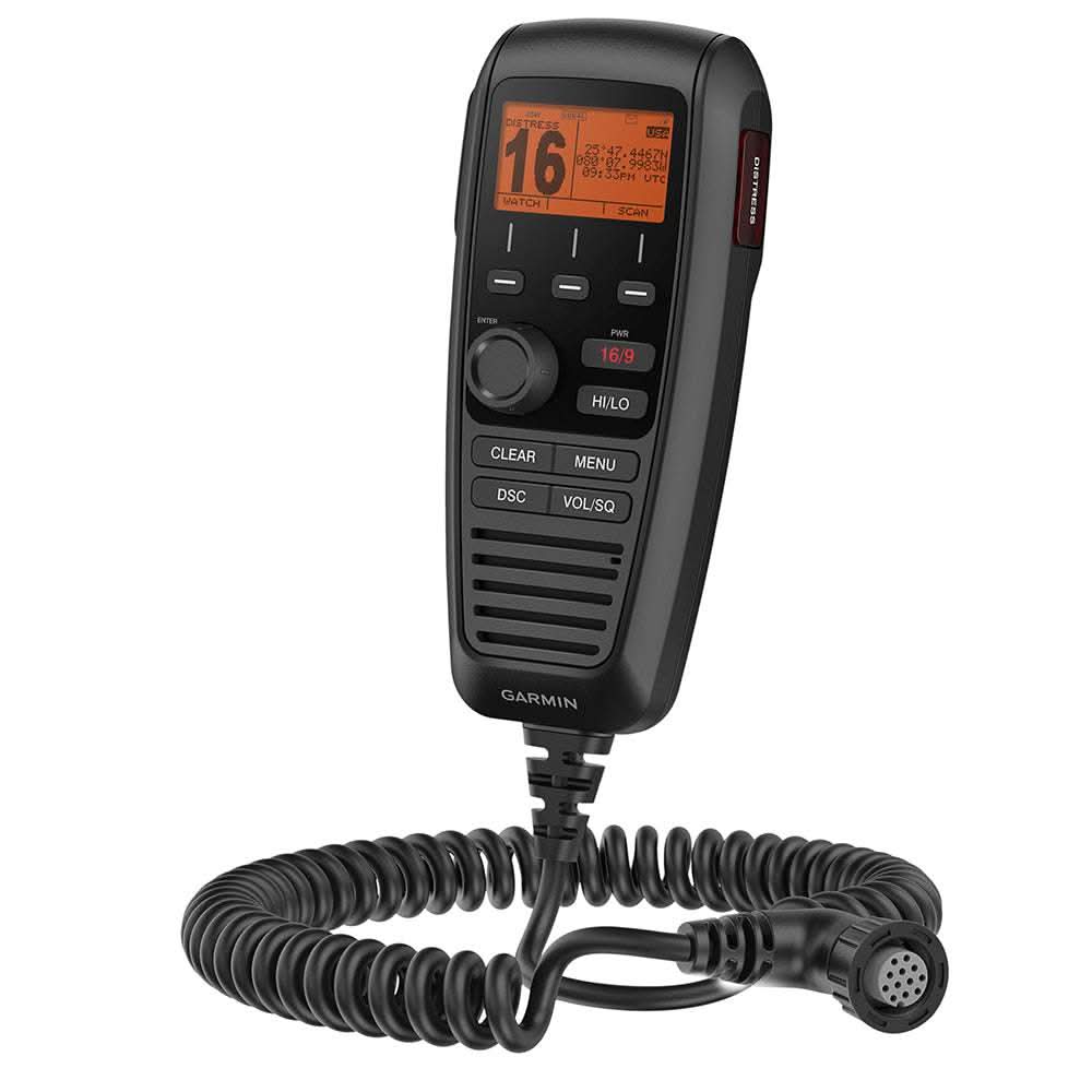 Garmin GHS 11 wired VHF handset with coiled cable and backlit LCD display